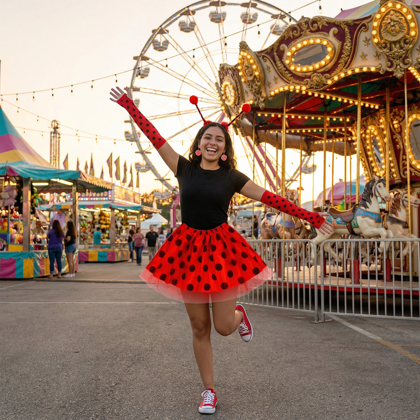 Ladybug Costume Set With Tulle Skirt & Accessories | Insect-Themed Party Outfit—Original Party Gifts For Adults