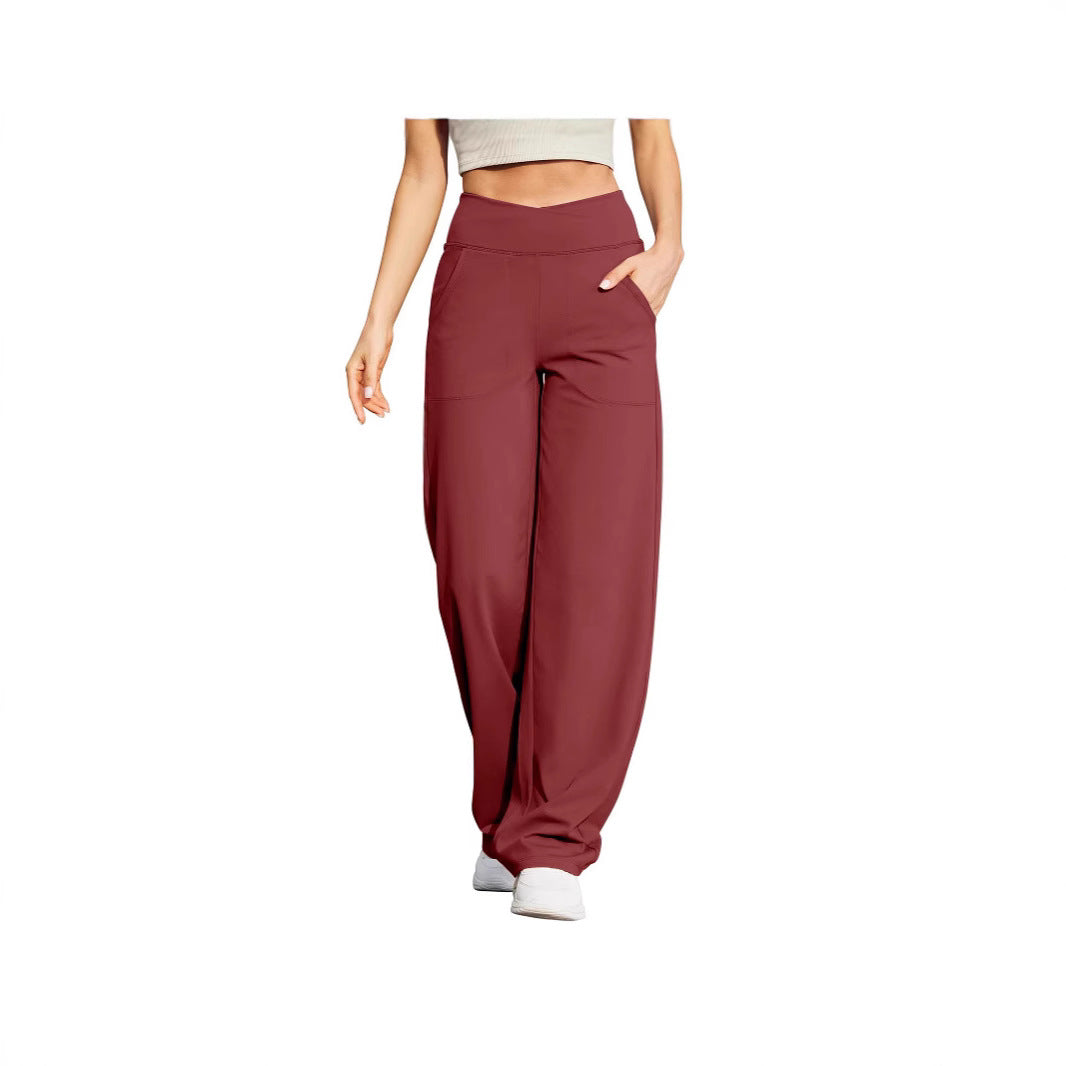 V-neck Cross-strap Pocket Fitness Yoga Seamless Casual Pants For Women