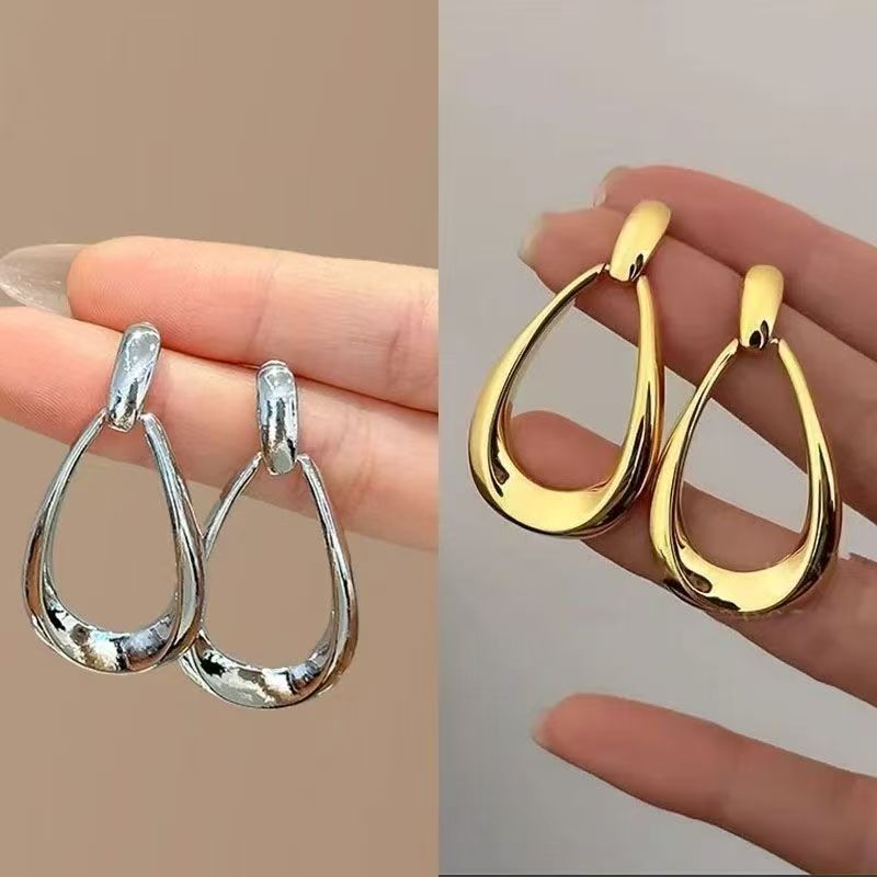 Korean Hollow Water Drop Earrings, Sparkling Rhinestone Metal Dangles For Commute