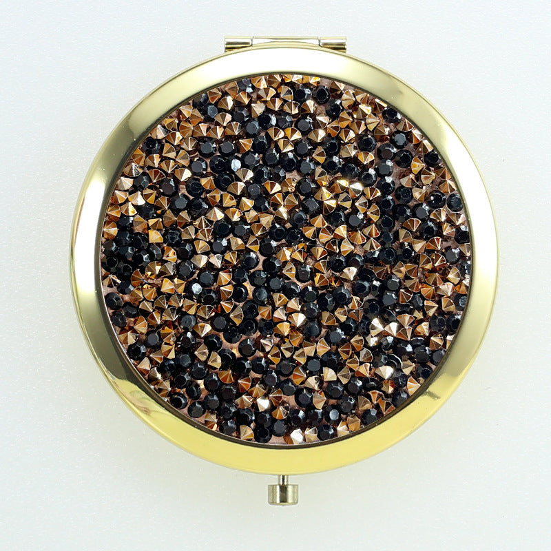 Crystal Stick-on Crystals Makeup Round Double-sided Portable Pocket Mirror