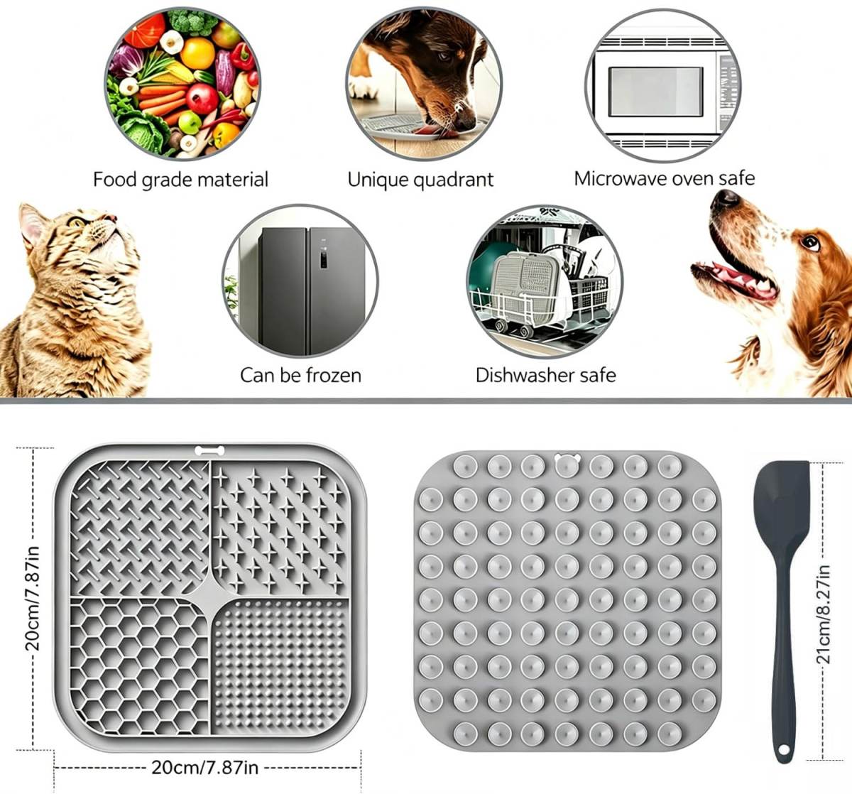 Licking Mat For Dogs & Cats With Suction Cups, 1 Pack Square Dog Slow Feeder Lick Pat For Anxiety Relief & Boredom, Dog Toys To Keep Them Busy, Pets Bathing Training Grooming Mat