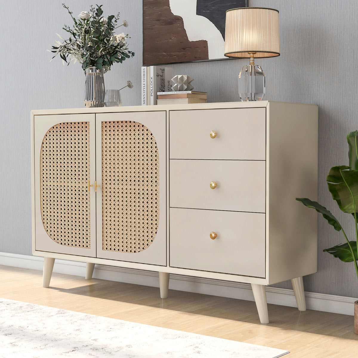 CHANGE IMAGE Dining Room Living Room Sideboard Chest Of Drawers Standing Cabinet Storage Sideboard TV Table With Doors And Drawers Sideboard With Large Storage Offwhite Cream Width 120 Cm