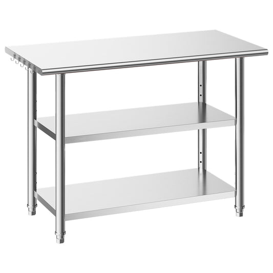 Stainless Steel Work Table, 24x48 Inch Food Prep Table With 2 Shelves, Commercial Kitchen Workstation, Metal Heavy Duty Utility Worktable, For Restaurant Home Hotel Garage Outdoor