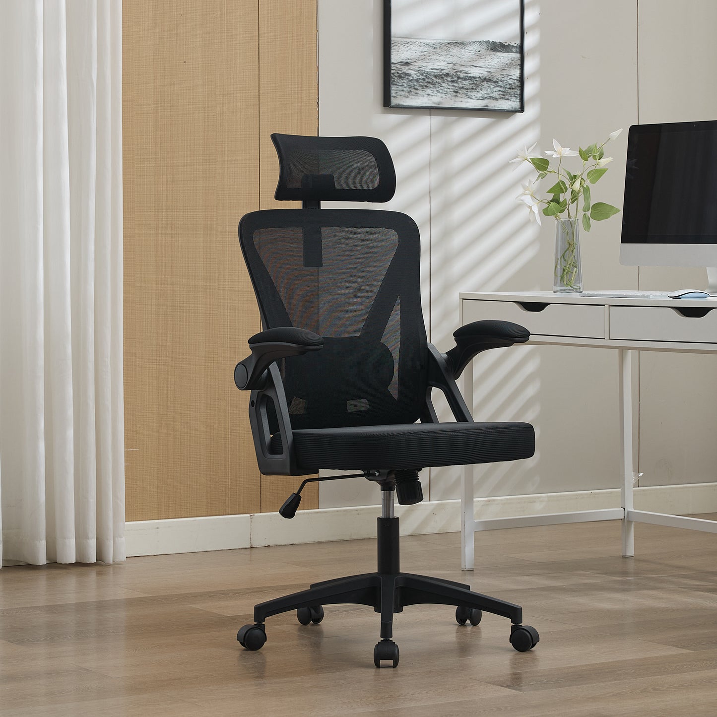 Ergonomic Mesh Office Chair With Adjustable Lumbar Support And Headrest - High-Back Executive Desk Chair For Home Office