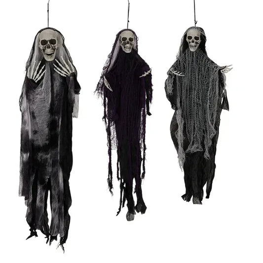 3 Pack Hanging Halloween Skeleton Ghosts Decorations, Grim Reapers For Best Halloween Outdoor Decorations