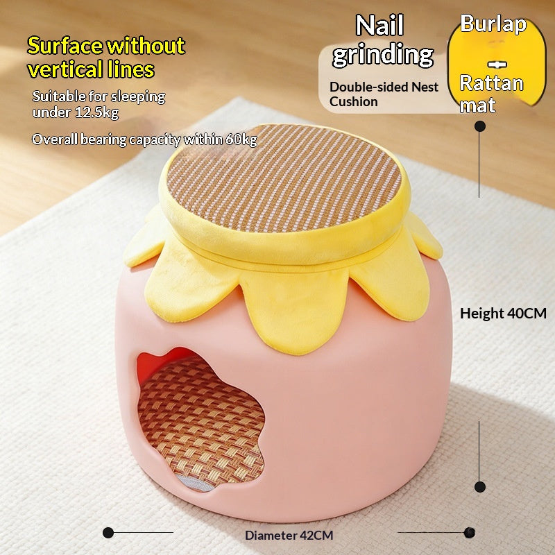 Closed All-in-one Cat Bed With A Cooling Mat For Summer