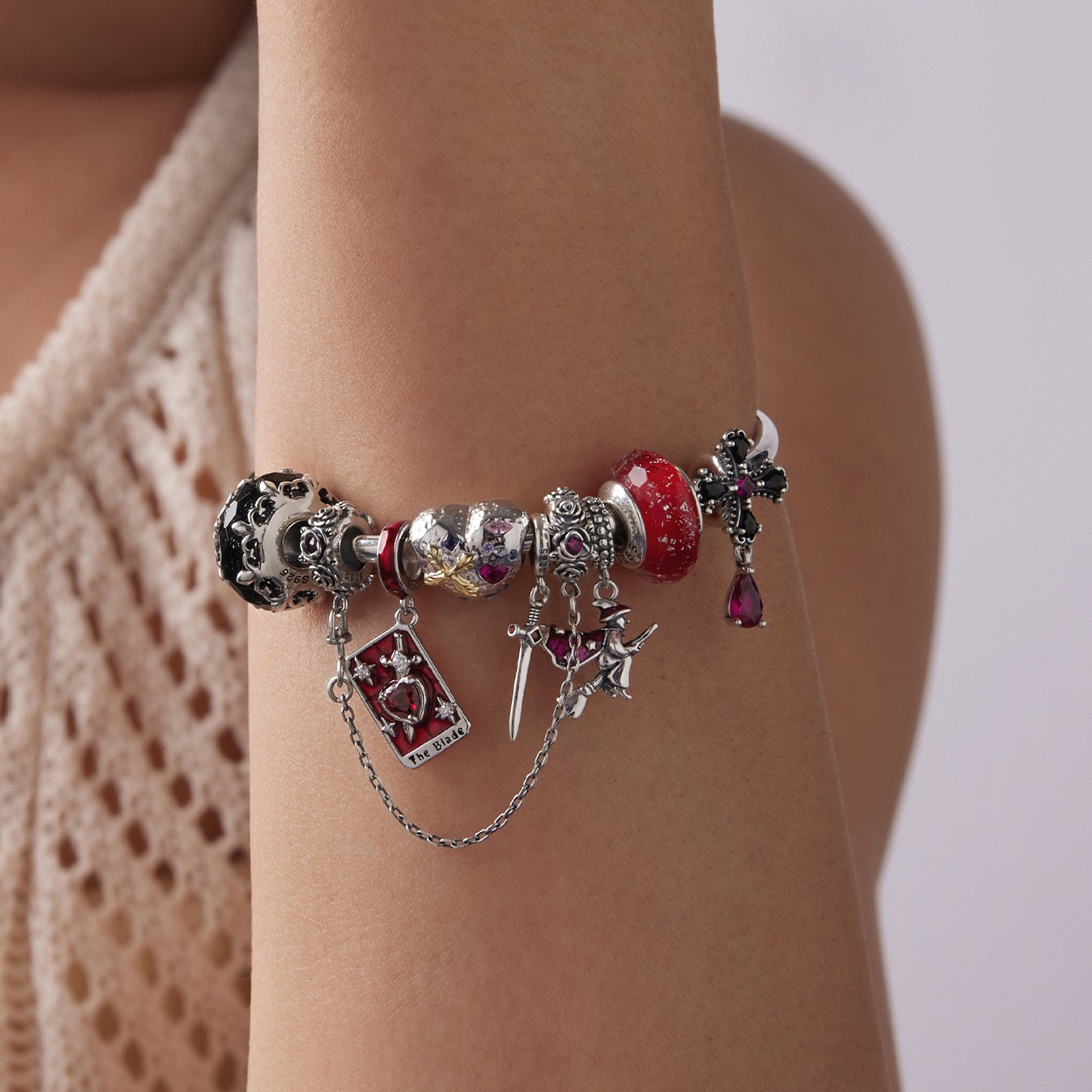 Niche Dark-style DIY Bracelet Beads Tarot Card And Cross Pendants S925 Silver Charm Accessories