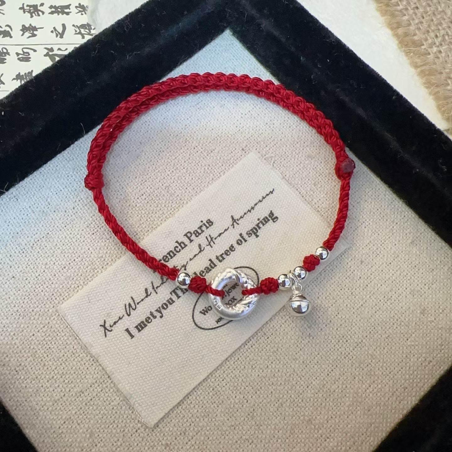1pcs 999 Sterling Silver Safety Buckle Bell Bead Red String Braided Bracelet, Festive Chinese Style, For Daily Zodiac Wear & Lucky Birthday Valentine Gifts