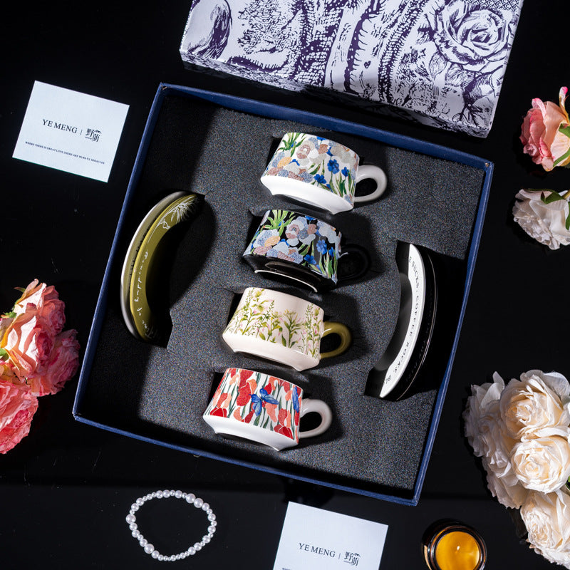 Affordable Luxury Original Iris Flower Ceramic Coffee Cup Gift Set