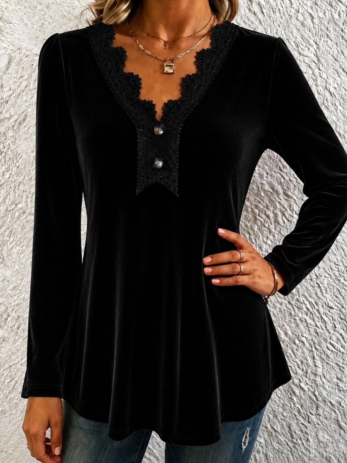 V-neck Stylish Casual Office Button-down Long-sleeve Shirt