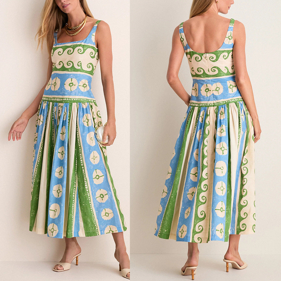 Summer New Linen Position-print Dress For Women