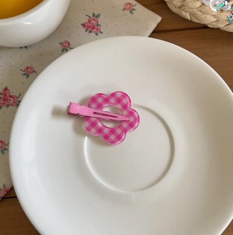 Cute hollow hair clip-plaid rose pink-1 piece-nude