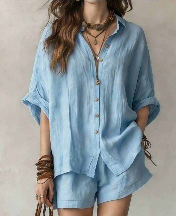 Casual Womens Fashion Shirt And Shorts Set