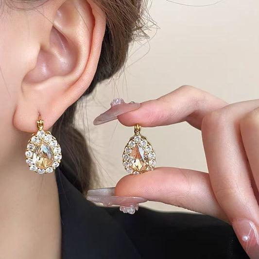 Double Sided Sparkling Zircon Teardrop Huggie Earrings For Women, Light Luxury Niche High-End Trendy Fashion Ear Jewelry Wholesale