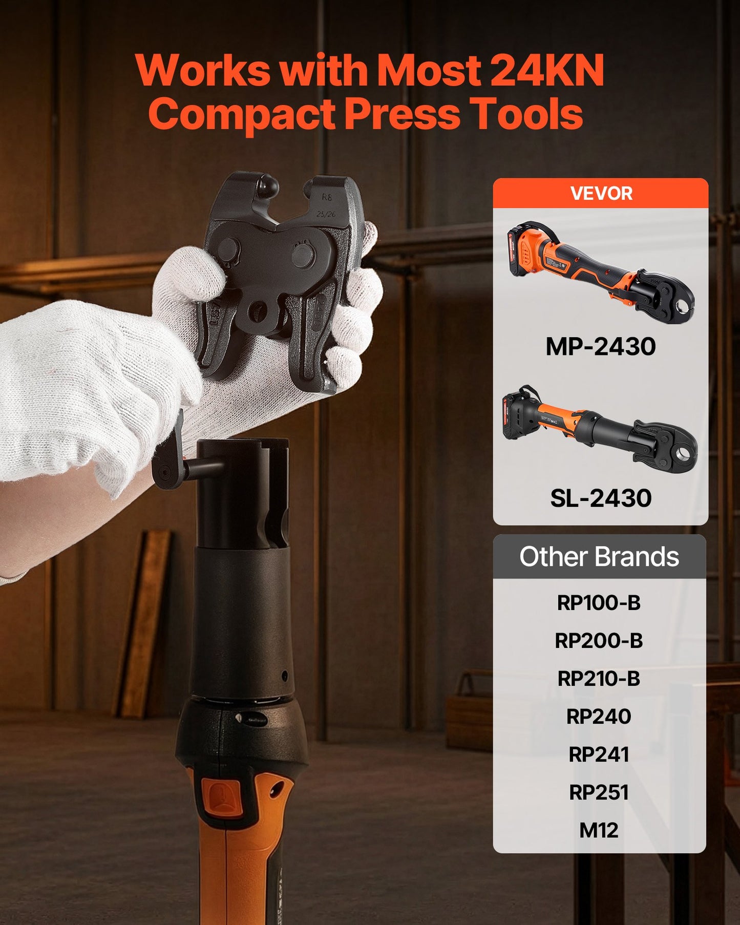Press Actuator For Compact Series Press Tools, Compatible With 1/2", 3/4", 1" & 1-1/4" Press Rings For ProPress Copper Pipes - Works With 24KN Press Tools (Ring NOT Included)