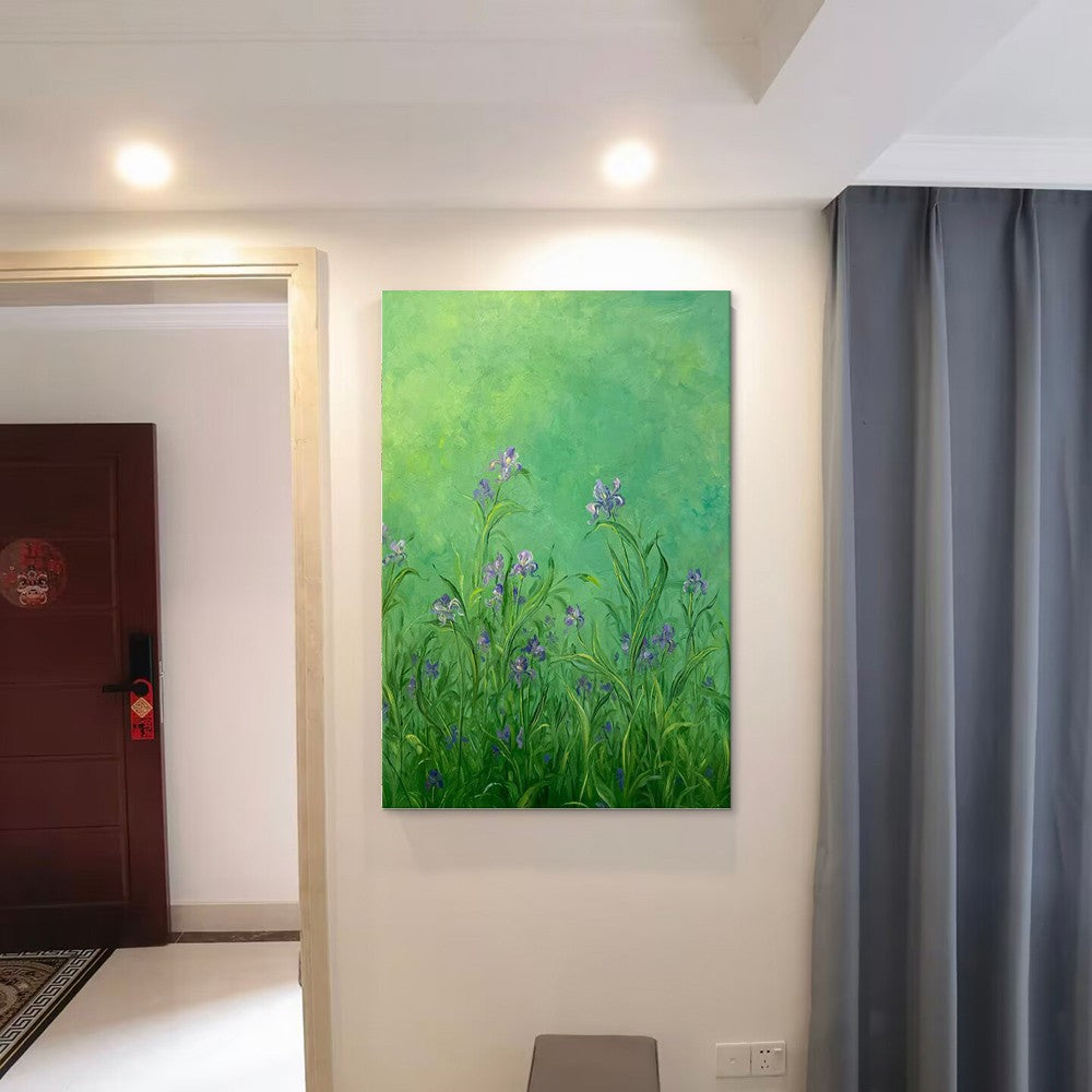Handmade Abstract Frameless Artwork Canvas Oil Paintings Modern Fresh And Light Green Iris Flower Decorative Dining Room Decor Rolled Frameless Unstretched Painting