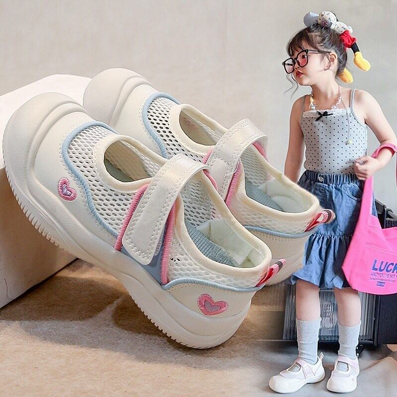 2026 Spring & Summer New Girls Single Mesh Breathable Sandals, Korean Style Toddler Canvas Shoes Versatile Casual Sneakers