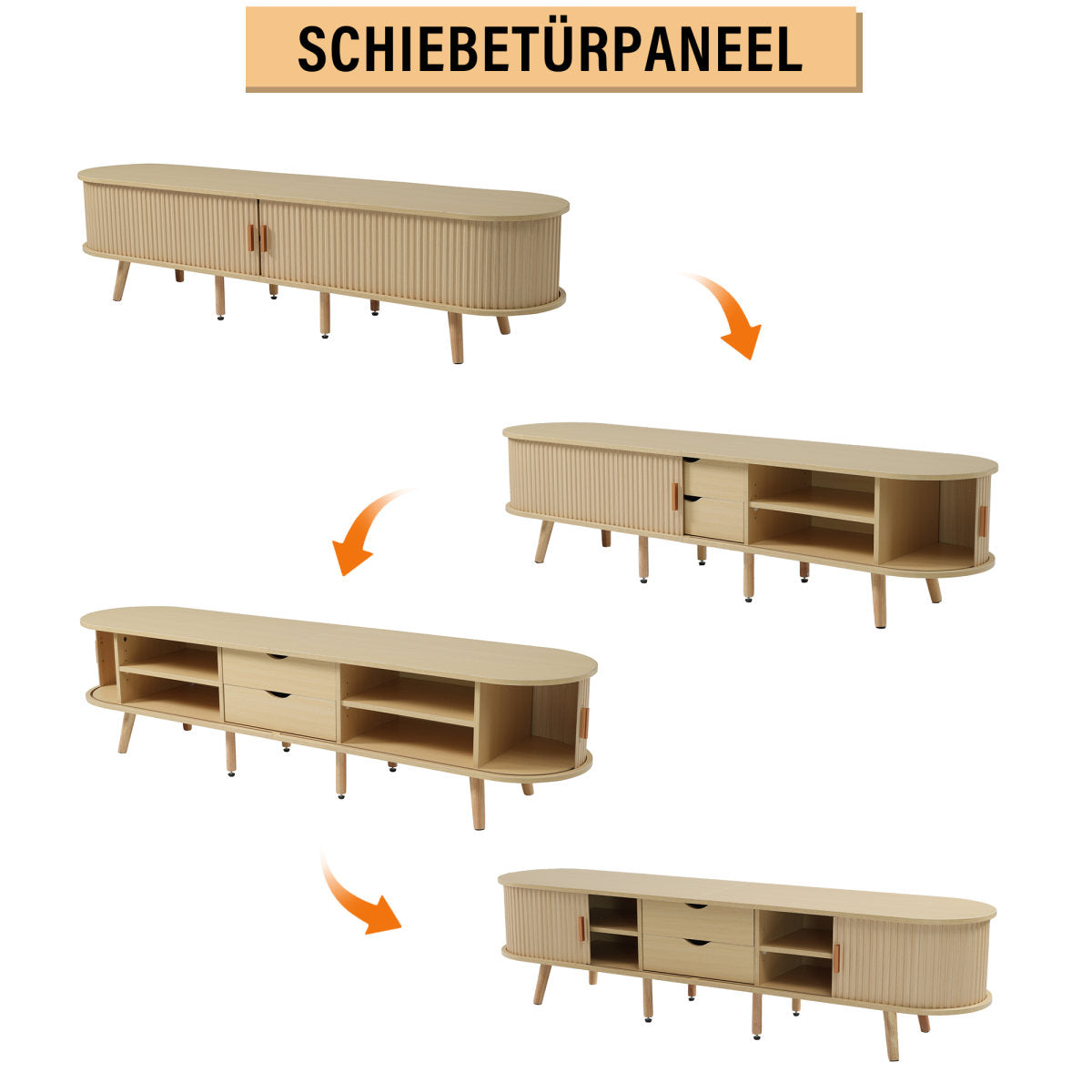 Living Room TV Cabinet With Storage  Coffee Table Combination, Oval Combination In Original Wood Color, MDF