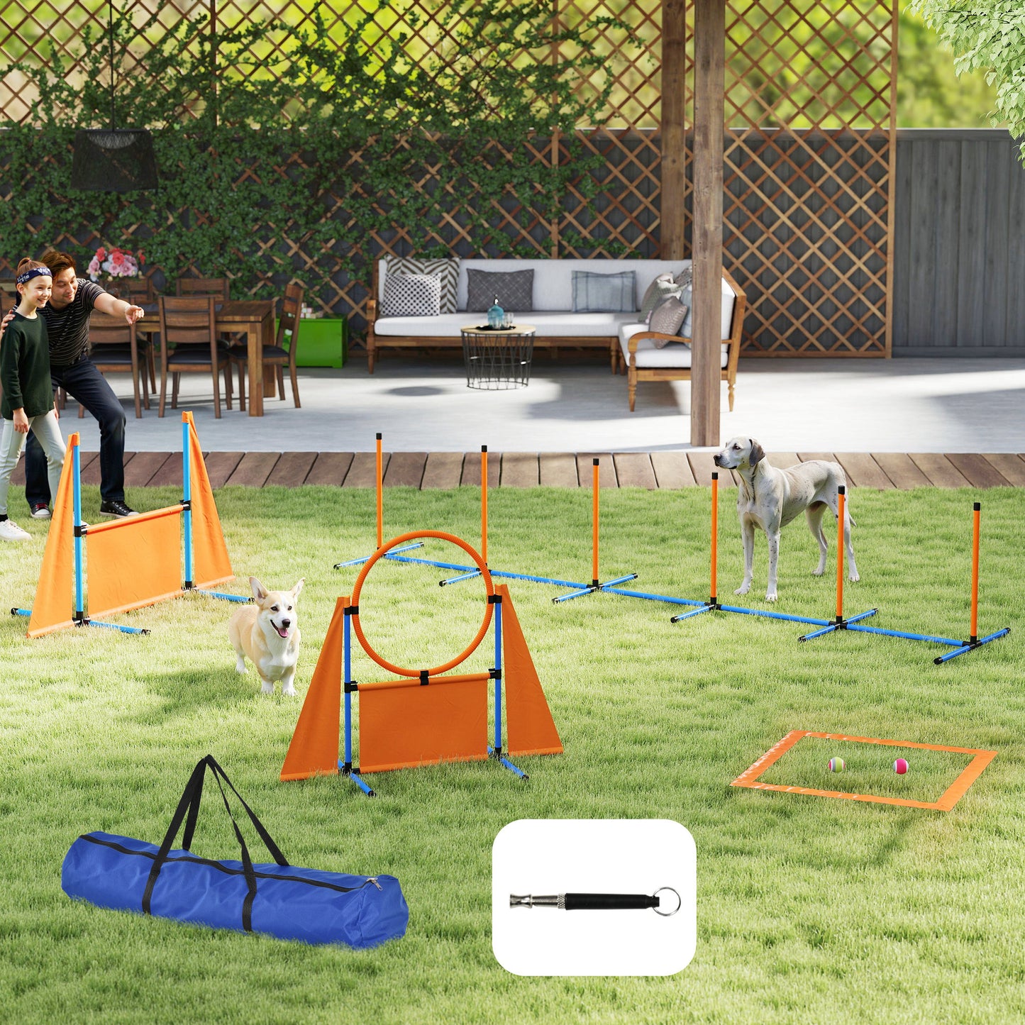 PawHut 6-Piece Dog Agility Equipment Set With Weave Poles, Jump Ring, Hurdle, Pause Box, Bag, Orange