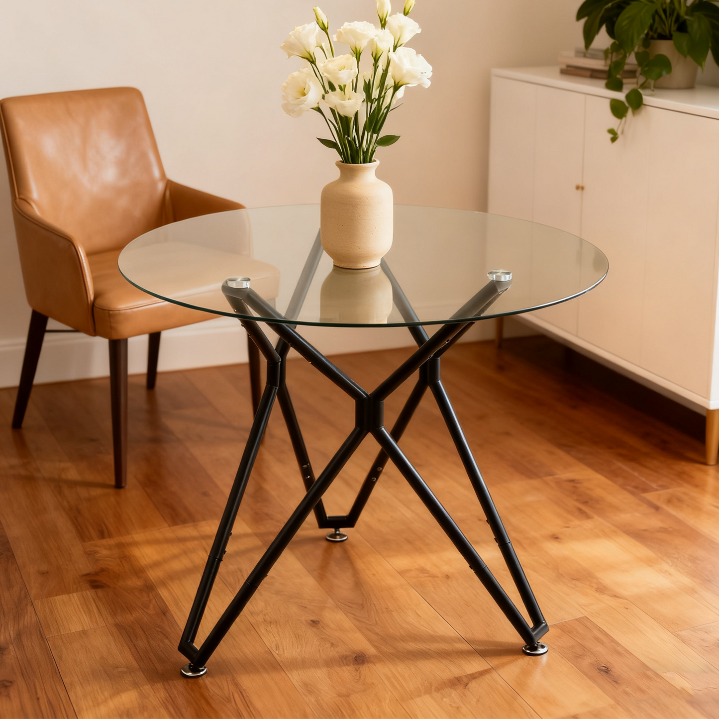 90cm Round Tempered Glass Dining Table, Suitable For 1-4 People, Space-saving Small Kitchen Table, Equipped With Sturdy Metal Legs, Suitable For Dining Room And Living Room, Black
