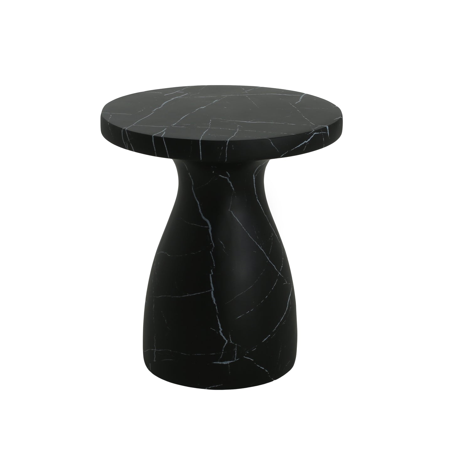 Outdoor Travertine MGO Side Table,Light Weight Concrete End Table,Black Marble Effect