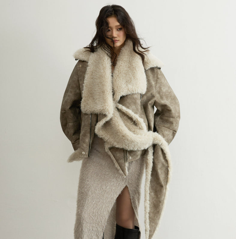 Detachable Fur Collar Versatile Styling Options PU Leather Jacket