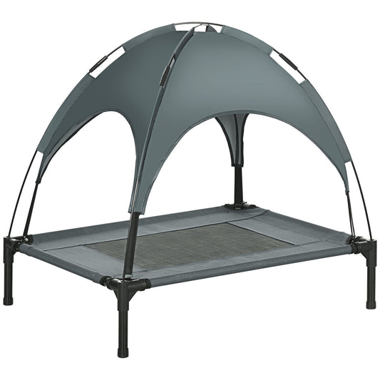PawHut Raised Dog Bed Waterproof Elevated Pet Cot With Breathable Mesh UV Protection Canopy Grey, For Medium Dogs, 76 X 61 X 73cm
