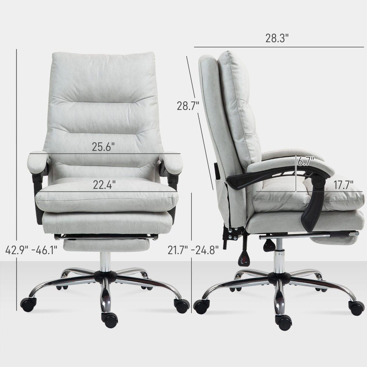Microfibre Massage Office Chair, Heated Reclining Chair with Footrest, Double-tier Padding, Swivel Wheels, Light Gray