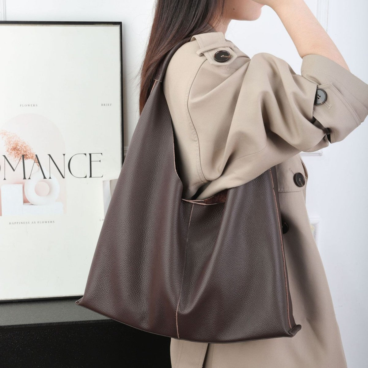Minimalist Single-shoulder Bag, Large Capacity, Top-grain Leather, 2026 New Small Boutique Soft Leather Underarm Tote Bag For Women, Genuine Leather Large Bag