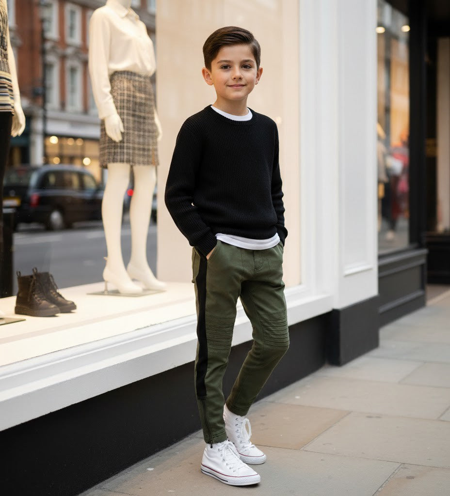 Boys Slim Fit Grey School Trousers Kids Smart Casual Pants Elastic Waist 6-12Y