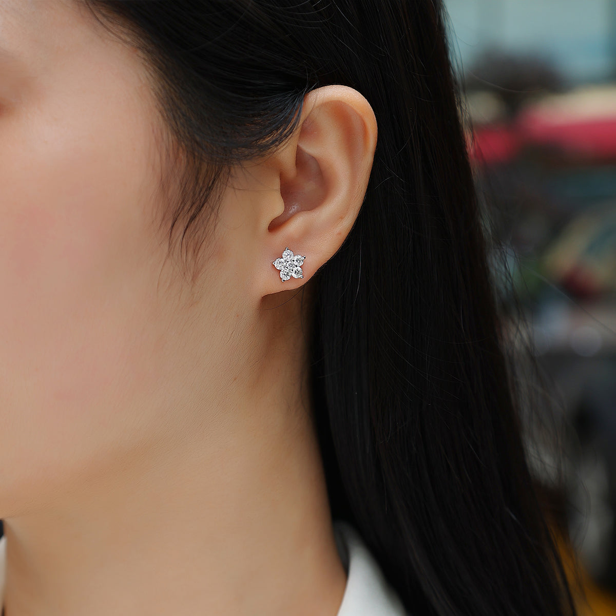 S925 Sterling Silver Flower Stud Earrings, D-VVS1 Moissanite Cluster, 1.4g Lightweight With Silicone Backs, Gift Box