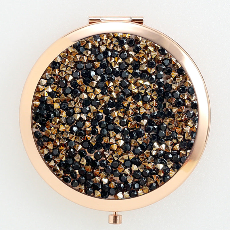 Crystal Stick-on Crystals Makeup Round Double-sided Portable Pocket Mirror