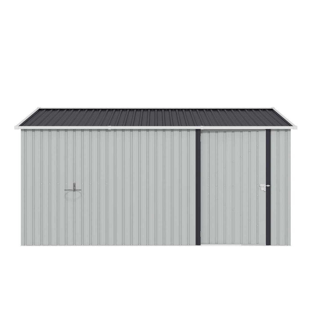 10x12 FT Outdoor Metal Storage Shed, Large Storage Sheds With Sturdy Frame Structure, Metal Garden Tool Shed With Lockable Door For Garden,Gift A Foldable Flower Pot Stand, Backyard, WHIT