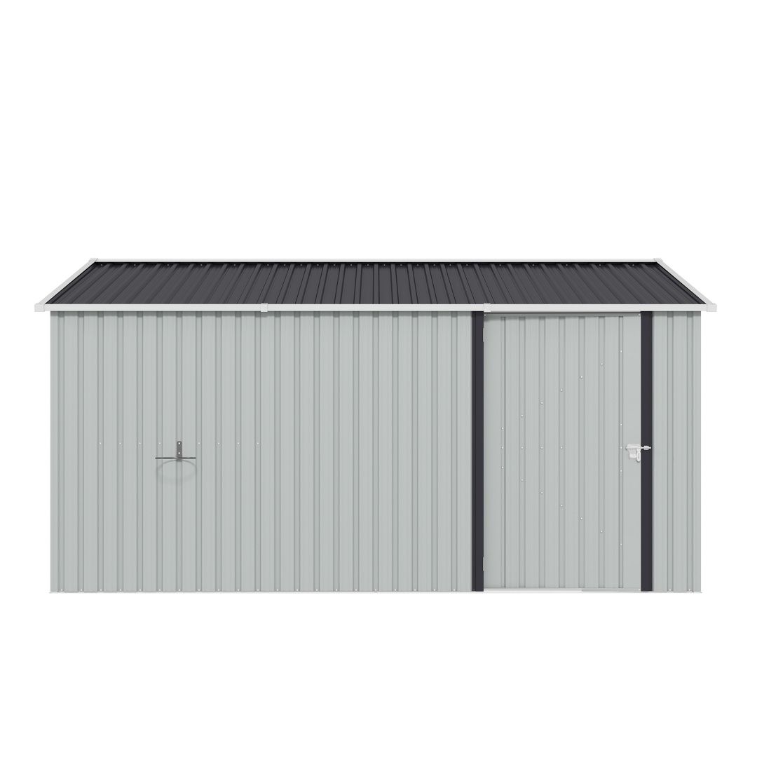 10x12 FT Outdoor Metal Storage Shed, Large Storage Sheds With Sturdy Frame Structure, Metal Garden Tool Shed With Lockable Door For Garden,Gift A Foldable Flower Pot Stand, Backyard, WHIT
