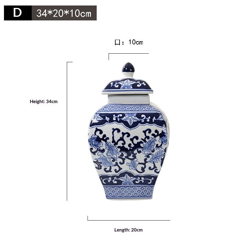 Blue-and-White Porcelain Ceramic Storage Jar Tea Caddy Ornament
