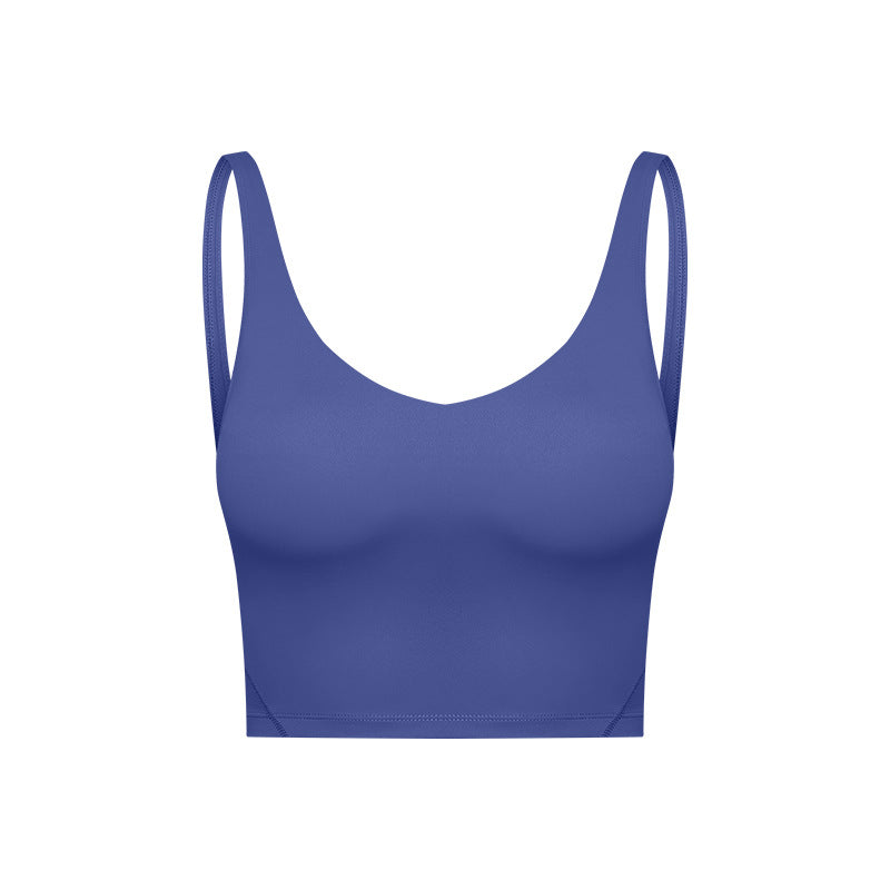 Summer Pure Color Ribbon Chest Pad Nude Feel Back-shaping Running Fitness