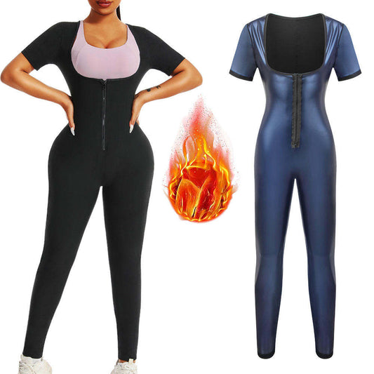Women's Sauna Suit Short Sleeve Jumpsuit, Sweat Enhancer Workout Shapewear, Corset Waist Trainer For Body Sculpting