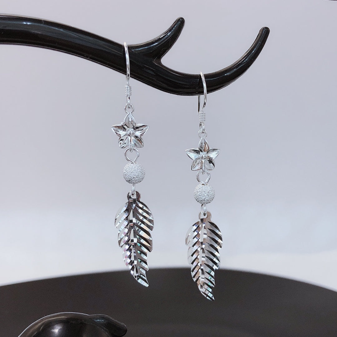 1pcs 999 Sterling Silver Star Feather Hook Earrings, Bohemian Trendy Style, Ideal For Birthday Gifts