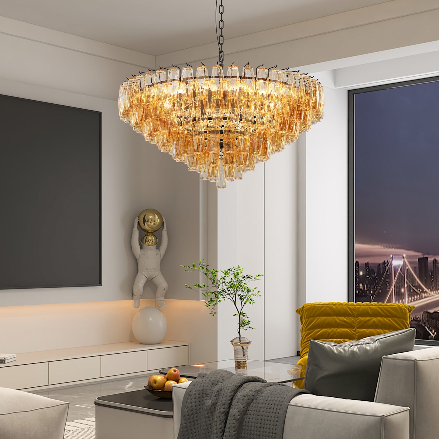 Modern Round Chandelier, 37  Extra Large Black Chandeliers For Dining Room, 14-Light With Tiered Smoke Glass Tubes Ceiling Light, Pendant Lighting Fixture For Living Room Bedroom Kitchen Island