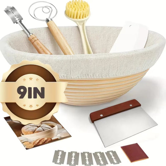 Bread Proofing Basket, Sourdough Baking Supplies, Round 9-inch Sourdough Starter Kit, Anti-counterfeiting Baking Basket, Bread Making Tools And Supplies, Basket Gift Set