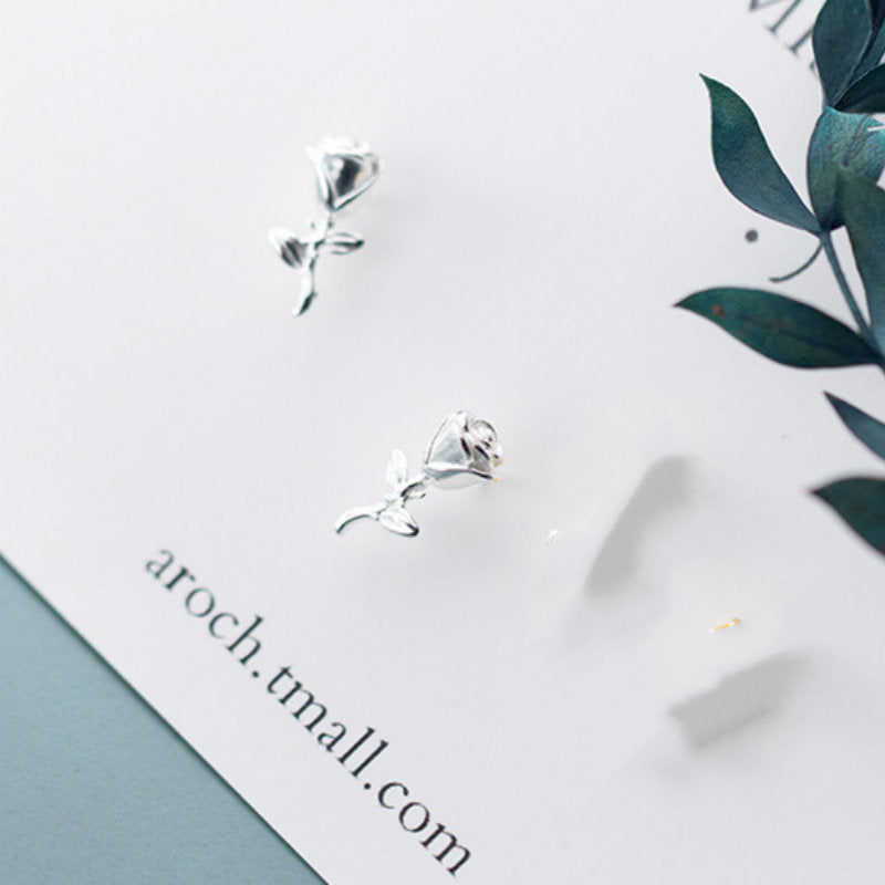 S925 Silver Stud Earrings For Women Korean Style  Rose Stud Earrings Sweet