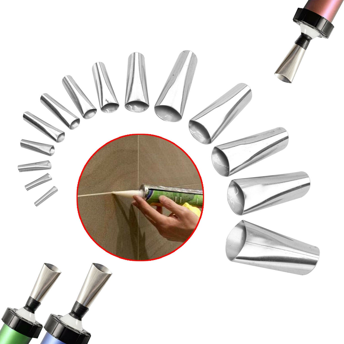 17 Caulking Finisher Caulk Nozzle Applicator Sealant Finishing Scraper Tools--19pcs