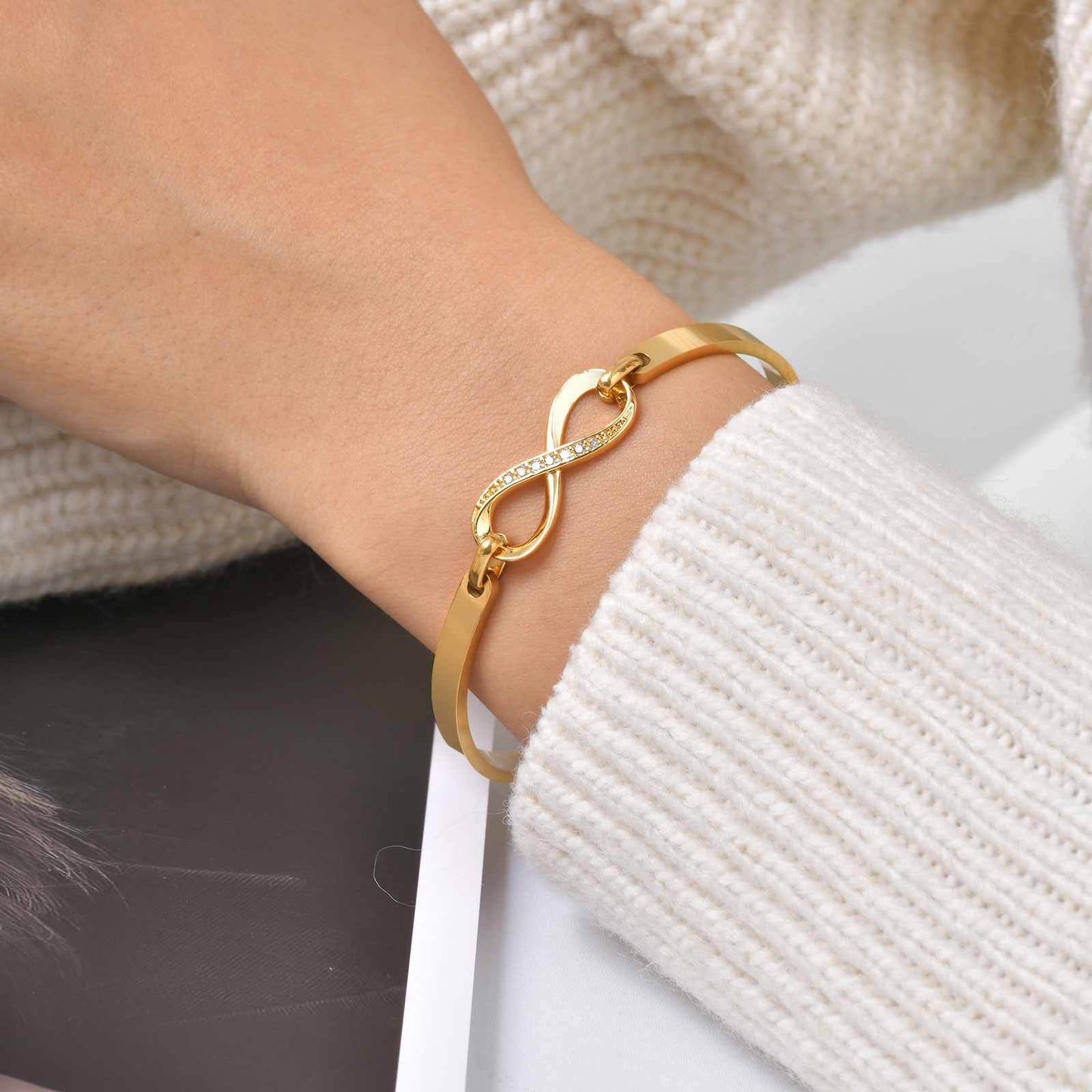 Copper Zircon Heart-Shape 8 Infinity Symbol Fashionable Trendy Korean-Style Sweet Yet Cool Bracelet