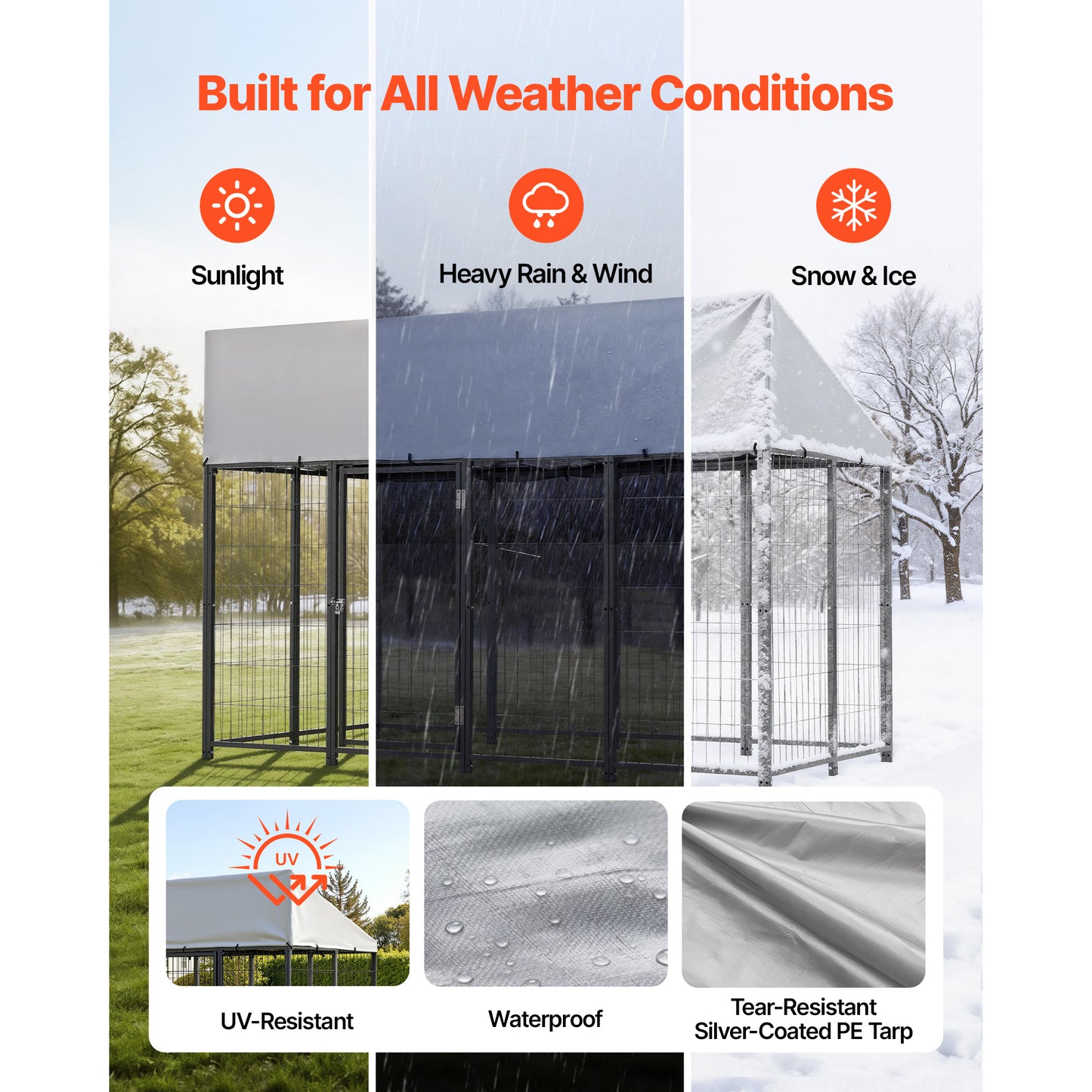 Outdoor Dog Kennel, 7.87 X 3.94 X 5.4 Ft Large Dog Kennel With Secure Lock, Outside Dogs Enclosures With UV-Resistant & Waterproof Roof Cover, Heavy Duty Pet Crate Cage Run For Large Dogs