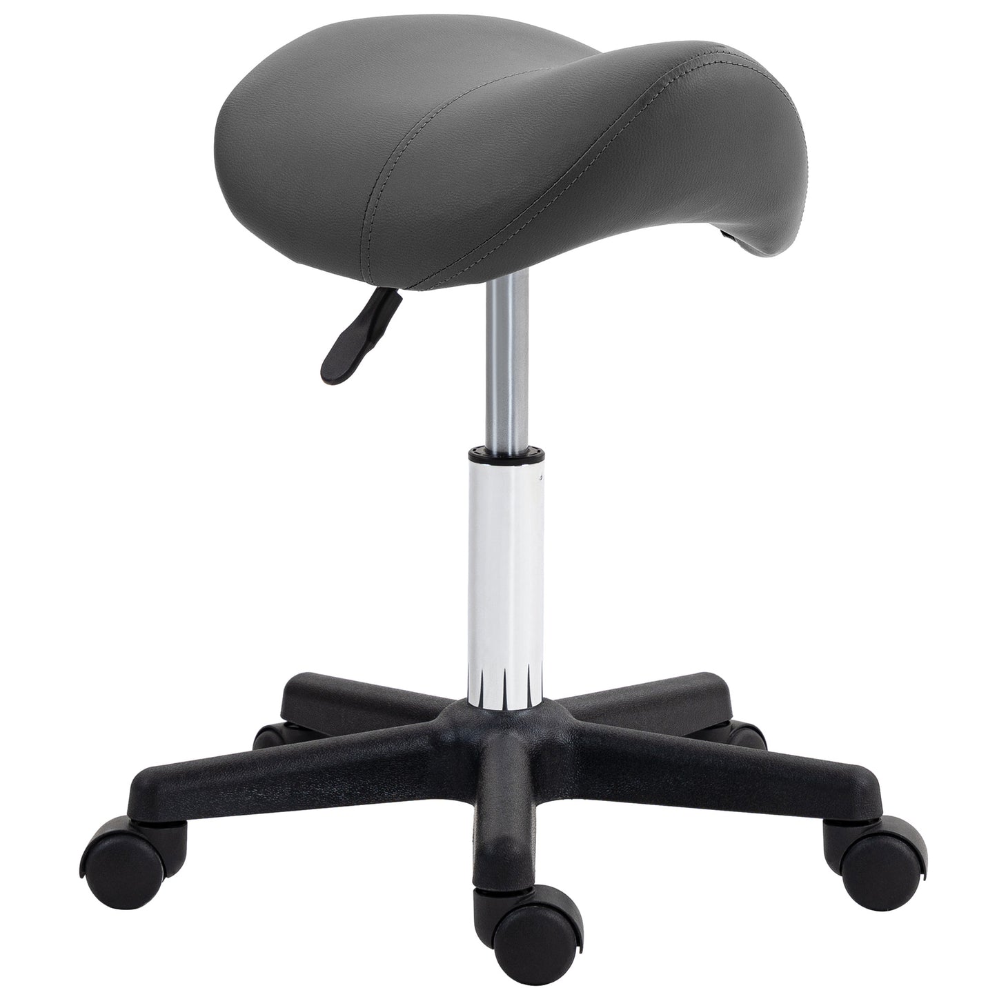 Saddle Stool, PU Leather Adjustable Rolling Salon Chair With Steel Frame For Massage, Spa, Beauty And Tattoo, Grey