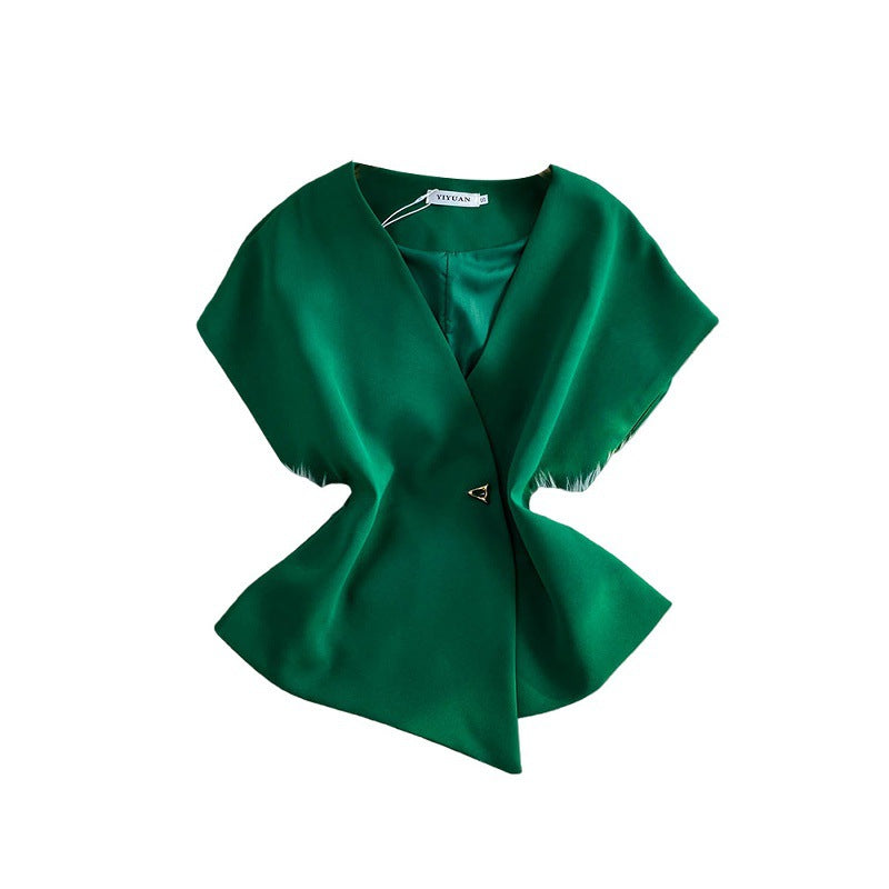Niche-design Irregular Fashion Single-button Waist-cinching V-neck Top