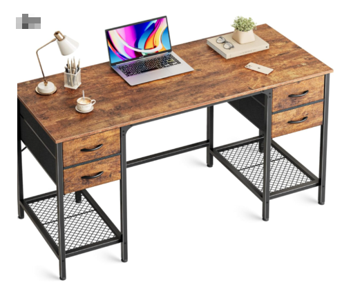 47-inch Computer Desk, 4 Drawers, Mesh Shelves, Home Office Desk