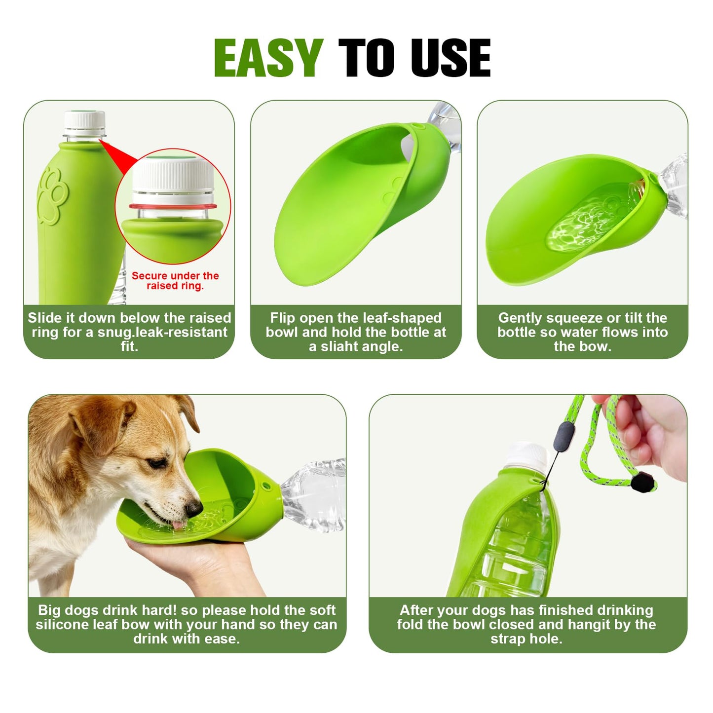 Portable Dog Water Bottle Attachment, Slip-On Pet Water Bowl For Walks  Silicone Dog Drink Dispenser, Fits Standard Water Bottles,Ideal For Daily Walks & Travel, Quick Rinse & Easy Setup