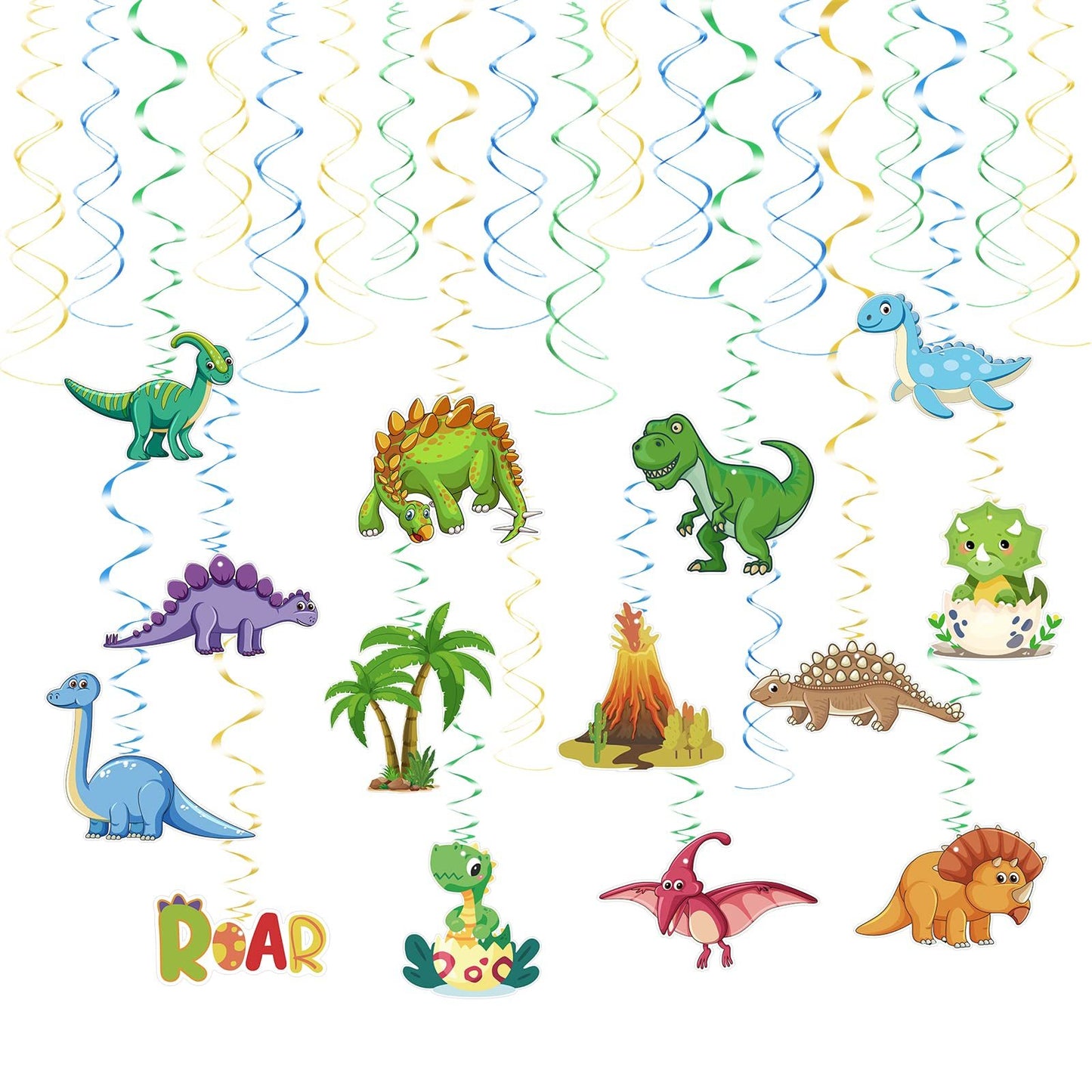 30-Piece Dinosaur Decorative Garland - Themed Jungle Party Decor With Spiral-Shaped Elements - Party Supplies Set