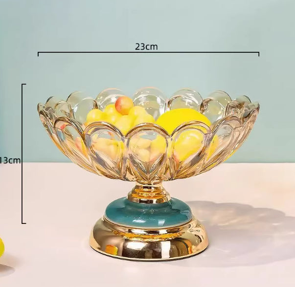 Glass Fruit Bowl Living Room Home Fruit Plate Coffee Table Crystal Decoration Front Desk Candy Tray Tall